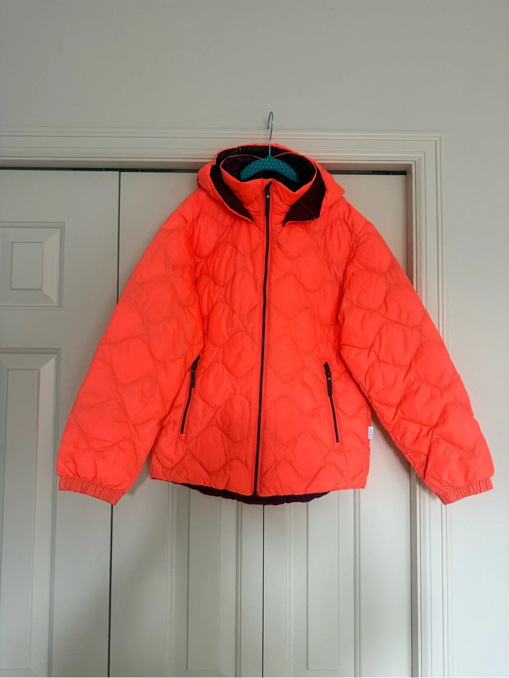Reima Kids Neon Orange Quilted Hooded Jacket Size 10 / 140